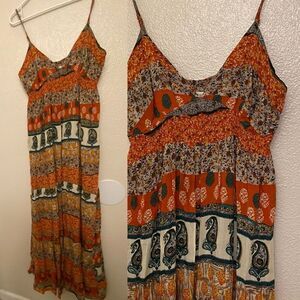 Forever 21 boho Paisley print patchwork Spaghetti country  Dress Y2K maxi M